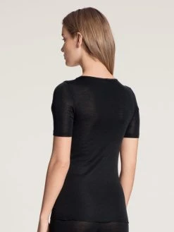 Calida True Confidence Kurzarm-Shirt Aus Wolle-Seide -SPANX-Shop Calida True Confidence Shirt kurzarm T Shirt schwarz 14535 996 1